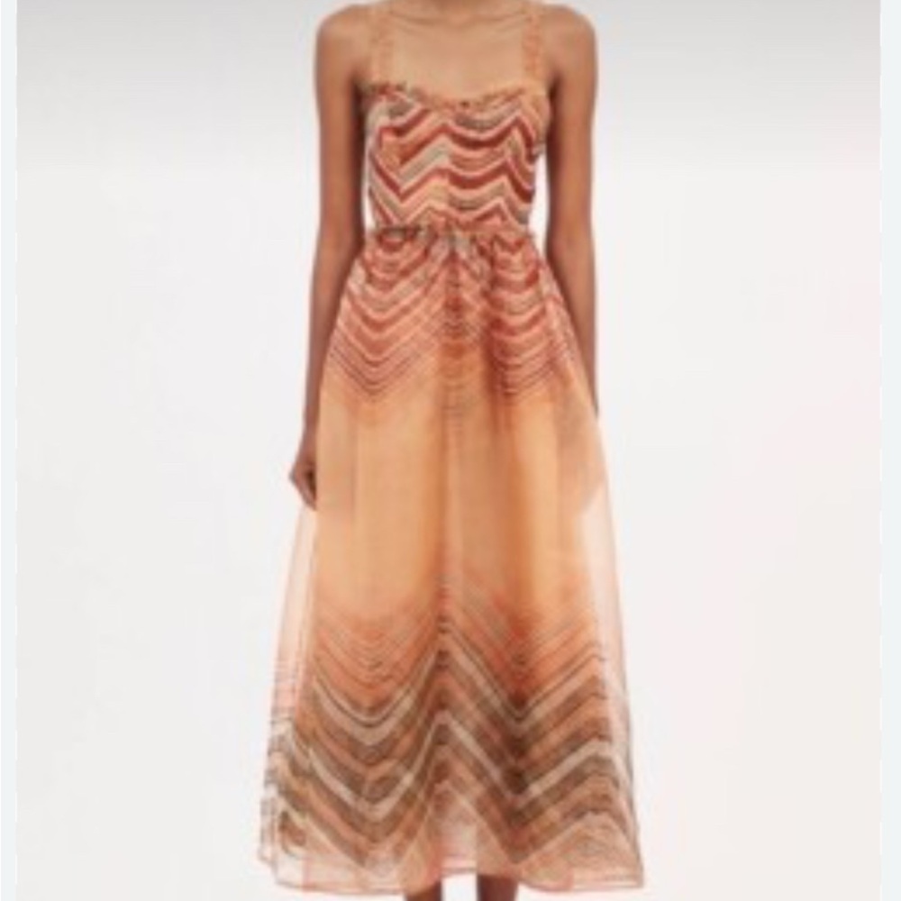 Ulla Johnson Orange Chevron Midi Dress